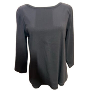 Chico’s 3/4 Sleeve Bateau Neck Tee 100% Cotton Knit Top Solid Black Sz 2 Medium